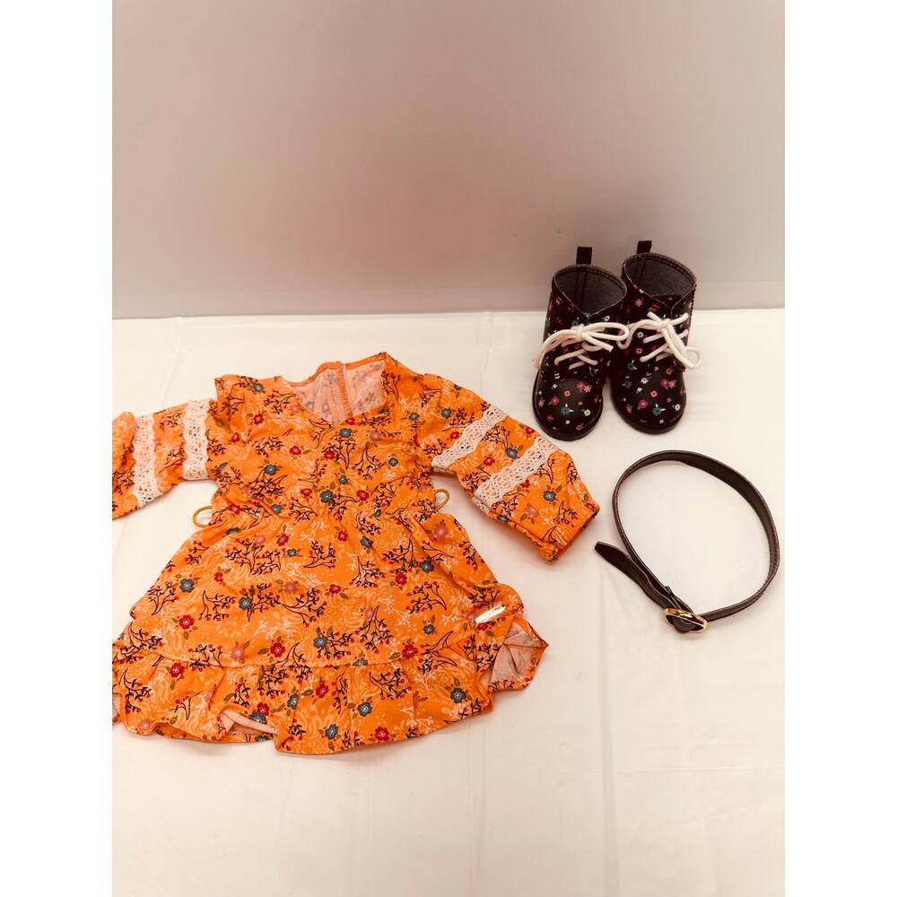 American Girl Doll Evette Peeters World by Us Meet Outfit Dress, Belt & Shoes!